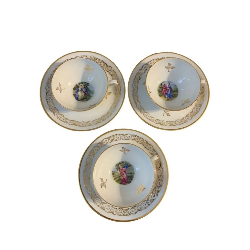 Veritable Porcelaine Cup and Saucer  Man and Woman Lot of 3 Set Pre-Owned READ - Picture 4 of 12